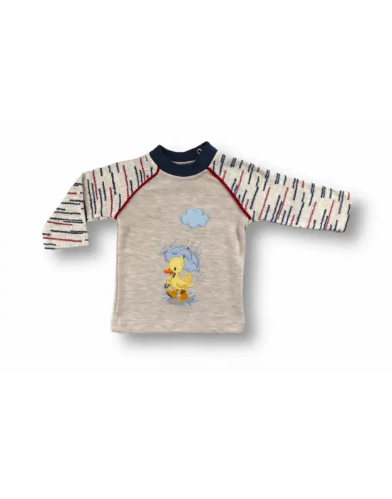 Omarı Şemsiyeli Ördek Nakışlı Bebek Sweatli Takım Mavi