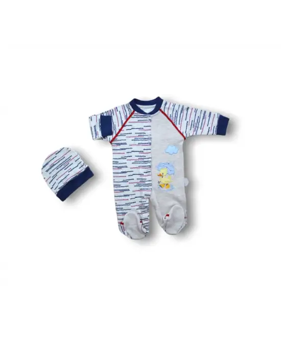 Omarı Şemsiyeli Ördek Nakışlı Bebek Tulumu - Lacivert