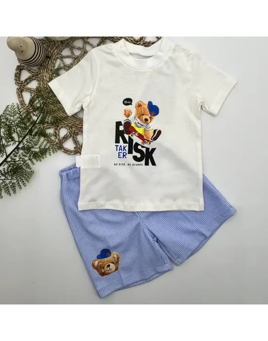 Omarı Sevimli Ayı Baskılı Erkek Bebek Takımı