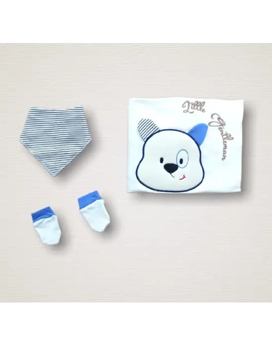 Omarı Sevimli Ayı Nakışlı 10 Parça Zıbın Takımı Mavi