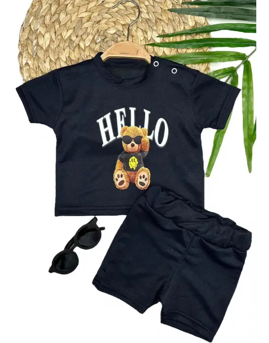 Omarı Sevimli Ayıcık Desenli Kısa Kollu Erkek Bebek Takımı