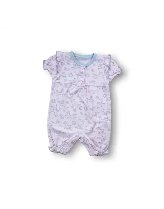 Omarı Sevimli Balon Desenli Kız Bebek Tulumu Pembe