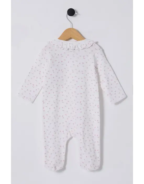 Omarı Sevimli Beyaz-Pembe Bebek Tulumu