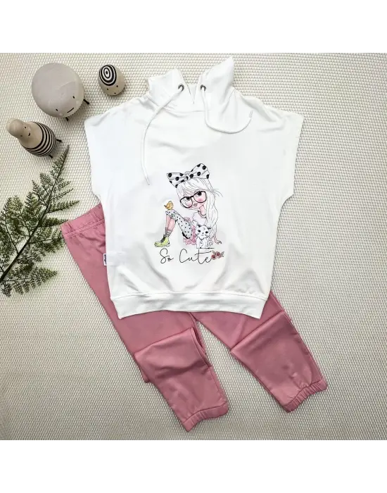 Omarı Sevimli Kapşonlu 2li Kız Erkek Çocuk Takımı