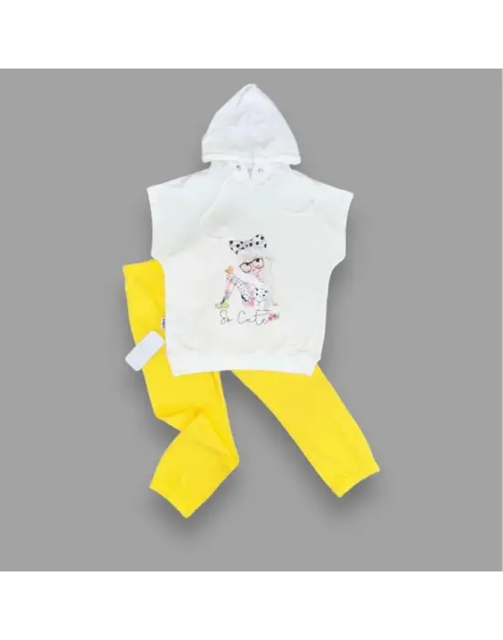 Omarı Sevimli Kapşonlu Çocuk Takımı Sarı