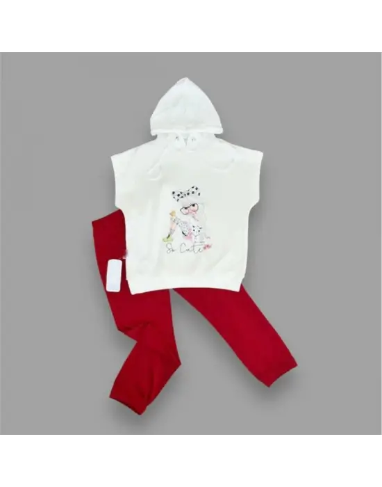 Omarı Sevimli Kız Baskılı Kapşonlu Çocuk Takımı