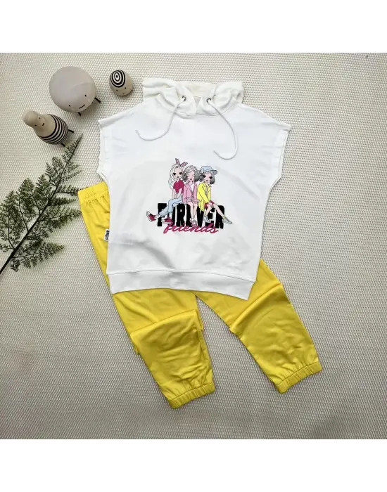 Omarı Sevimli Kız Çocukları İçin Trendy Kapşonlu Kız Çocuk Takımı