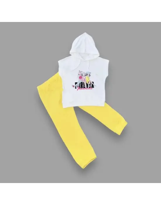 Omarı Sevimli Kız Çocukları İçin Trendy Kapşonlu Kız Çocuk Takımı