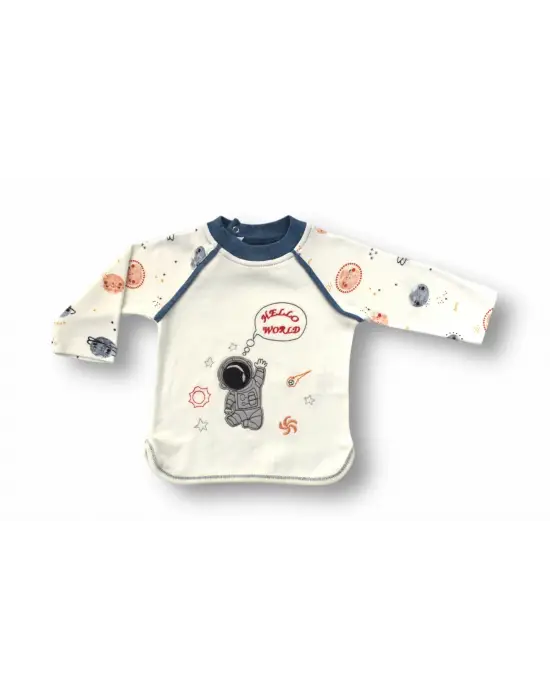 Omarı Sevimli Kozmonot Nakışlı Bebek Takımı Ekru