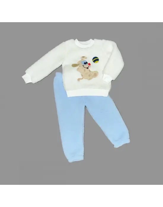 Omarı Sevimli Kuzu Nakışlı Bebek Takımı Mavi
