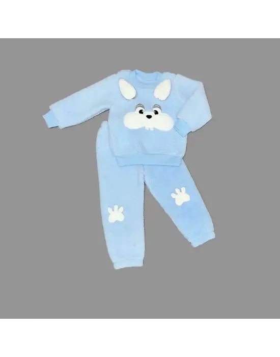 Omarı Sevimli Tavşan Figürlü Kuzu Kumaş Sweat Pantolon Takımı