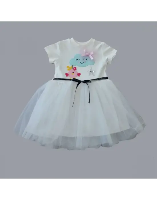 Omarı Sevimli Tül Detaylı Kız Bebek Elbisesi