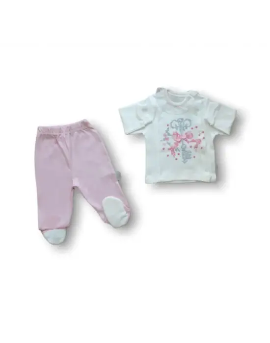 Omarı Şık Kanaviçe Nakışlı 5 Parça Zıbın Takımı Pembe