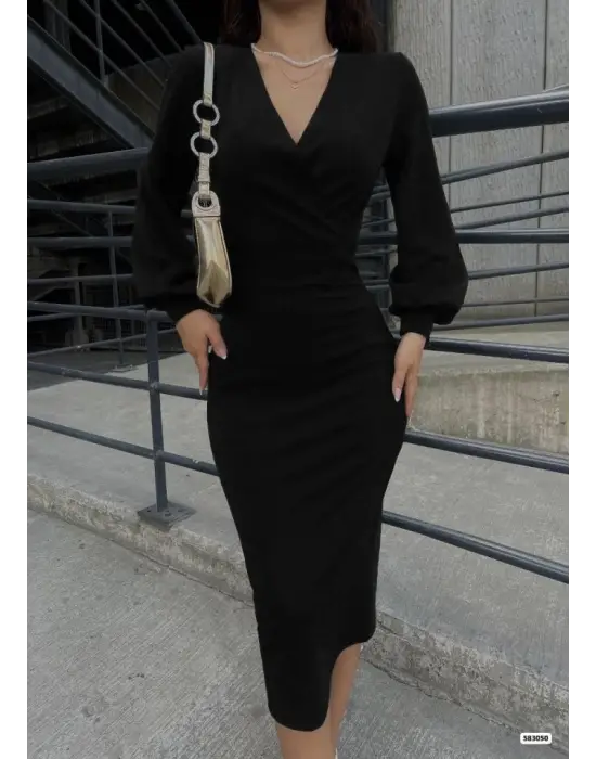 Omarı Şık Kruvaze Yaka Maxi Boy Elbise