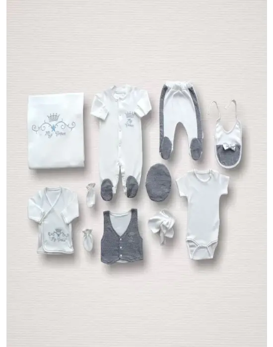 Omarı Şık Nakışlı Gri Hastane Çıkışı Zıbın Takımı