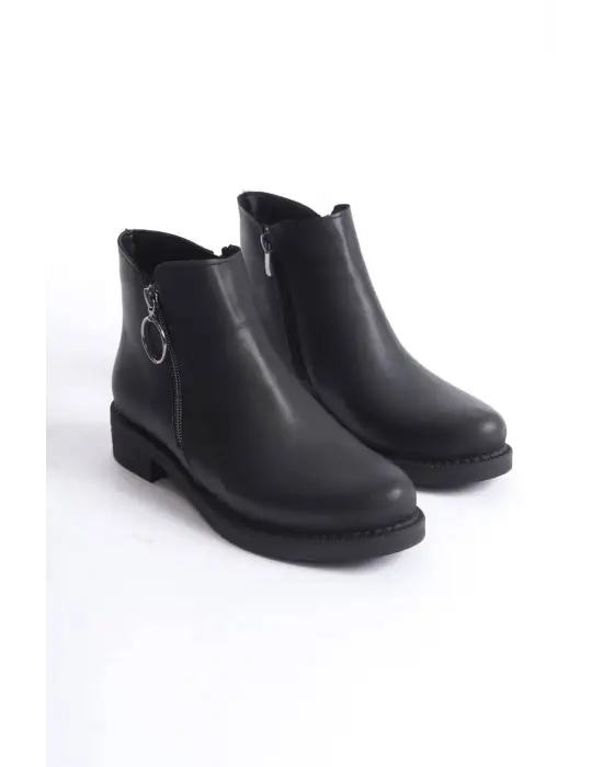 Omarı Şık Siyah Taban Topuklu Bayan Bot