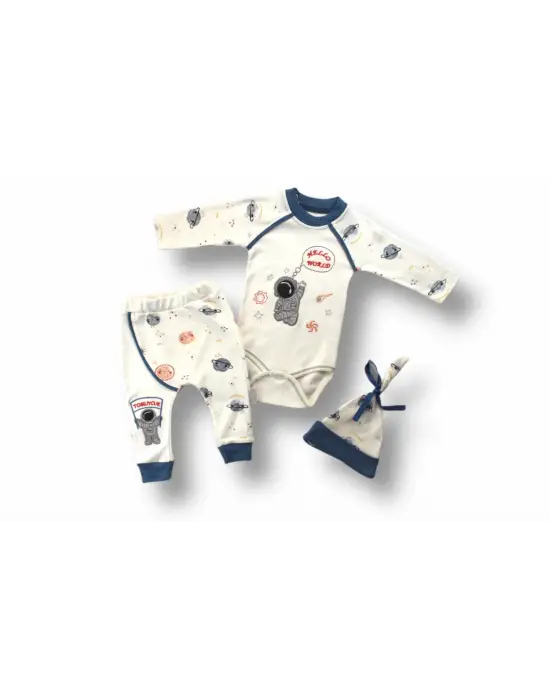 Omarı Şirin Kozmonot Nakışlı Bebek Takımı Ekru