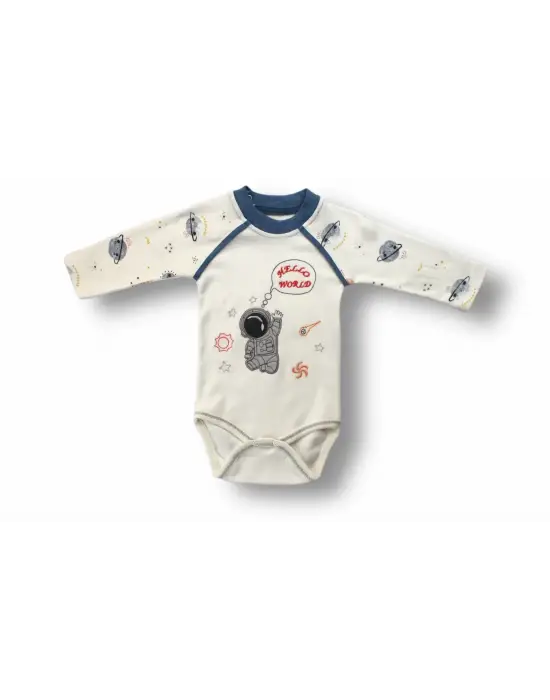 Omarı Şirin Kozmonot Nakışlı Bebek Takımı Ekru