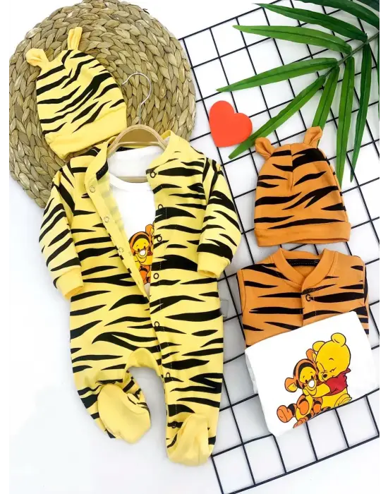 Omarı Şirin Zebra Desenli Bebek Tulumu - Sarı