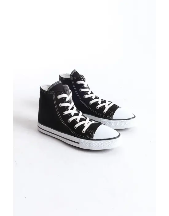 Omarı Siyah Keten Bağcıklı Günlük Spor Ayakkabı