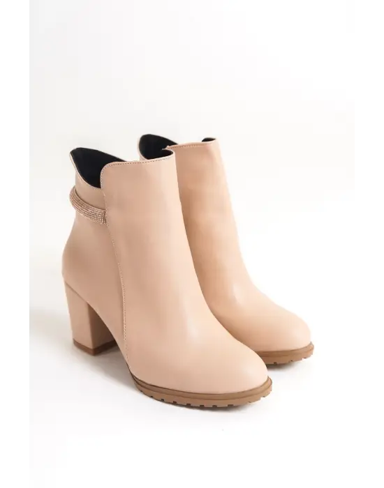 Omarı Siyah Taşlı Topuklu Bayan Bot, Rahat Tabanlı, Günlük Şık