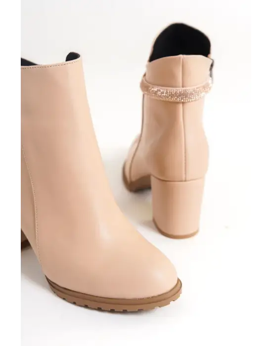 Omarı Siyah Taşlı Topuklu Bayan Bot, Rahat Tabanlı, Günlük Şık