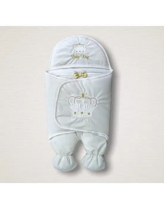 Omarı Taç Nakışlı Yenidoğan Erkek Bebek Kundak