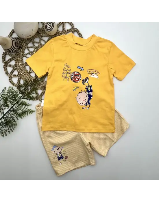 Omarı Topçu Temalı 2li Erkek Bebek Takımı - Sarı