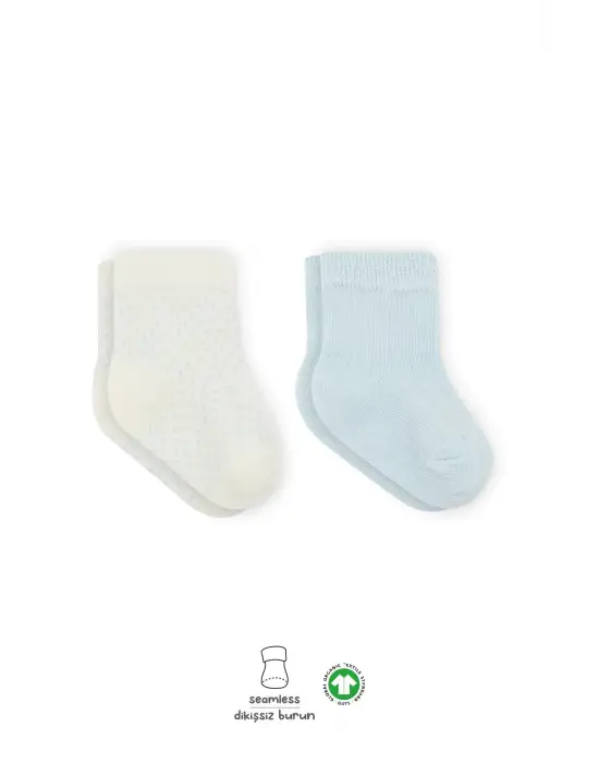 Omarı Trend Penye Soket Çorap Seti Mavi Ekru