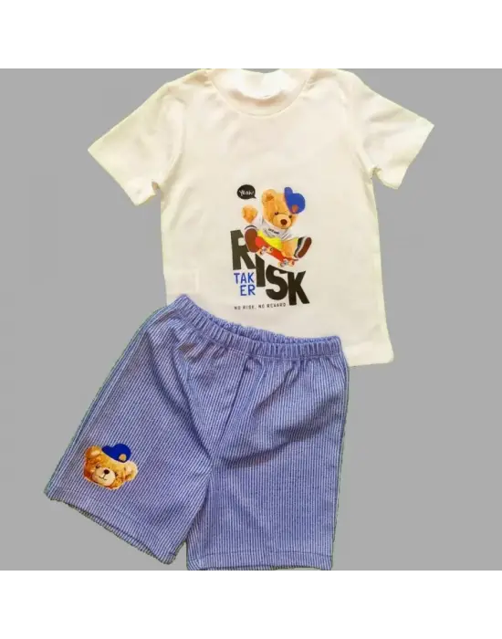 Omarı Trendy 1-2-3 Yaş Bebek Erkek Takımı Kaykaycı Ayı Desenli