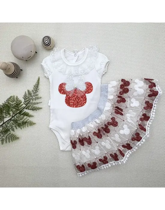 Omarı Trendy Mickey Nakışlı Kısa Kollu Bebek Takımı