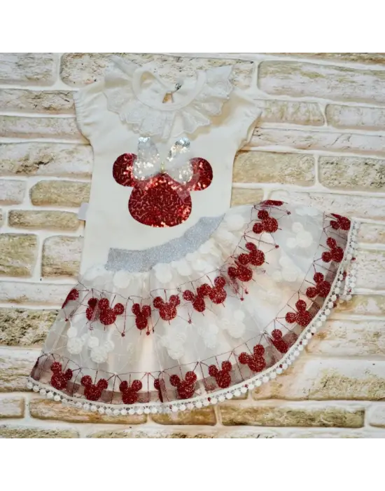 Omarı Trendy Mickey Nakışlı Kısa Kollu Bebek Takımı