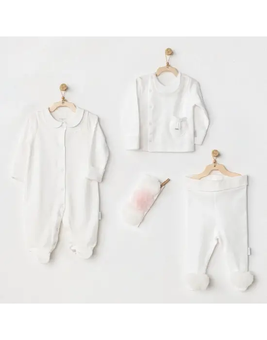 Omarı Tüllü Newborn Bebek Seti Ekru