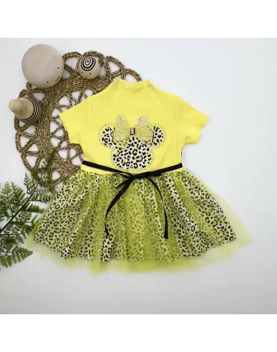 Omarı Tütü Elbise Mickey Temalı Sarı Renkli