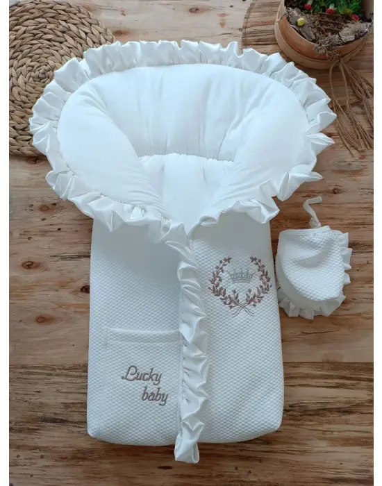 Omarı Ultra Lüks Bebek Battaniyesi Kundak Ekru