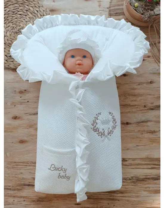 Omarı Ultra Lüks Bebek Battaniyesi Kundak Ekru