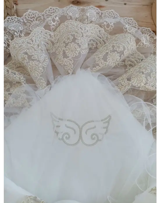 Omarı Yenidoğan Angel Kundak Bebek Battaniyesi Ekru