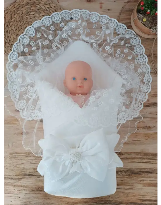 Omarı Yenidoğan Ay Işığı Papatya Dantelli Battaniye