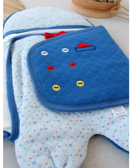 Omarı Yenidoğan Ayaklı Smokin Bebek Kundak Mavi