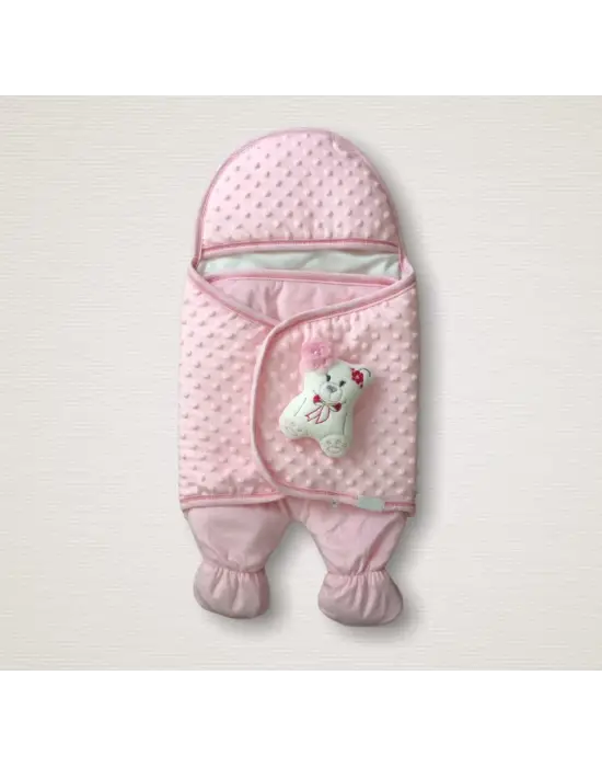 Omarı Yenidoğan Bebek Ayaklı Kundak Battaniyesi - Oyuncaklı Topçikli Pembe