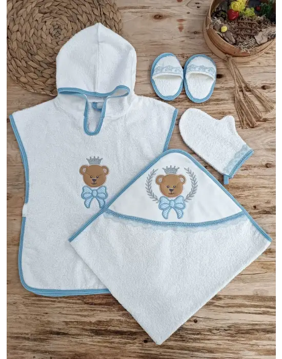 Omarı Yenidoğan Bebekler İçin Sevimli Ayıcıklı Havlu Silgi Seti Mavi