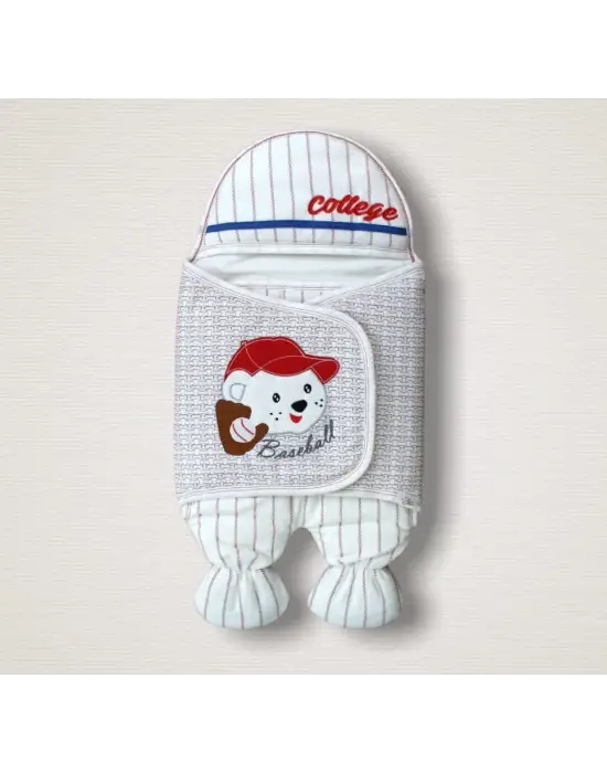 Omarı Yenidoğan Beyzbolcu Nakışlı Kundak Ekru