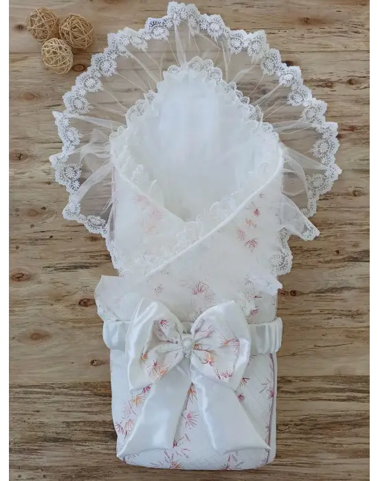 Omarı Yenidoğan Hanımeli Desenli Delüks Kundak Bebek Battaniyesi