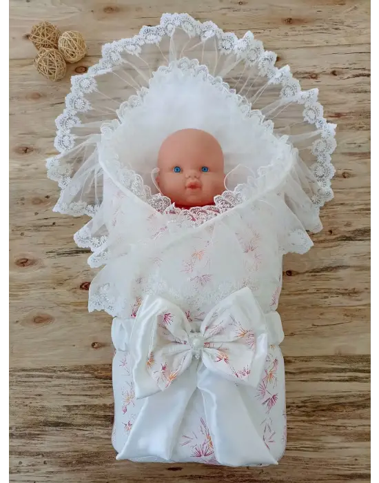 Omarı Yenidoğan Hanımeli Desenli Delüks Kundak Bebek Battaniyesi