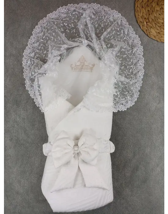 Omarı Yenidoğan Lüks Kundak Bebek Battaniyesi Ekru