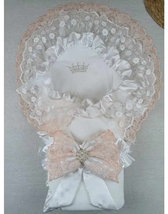 Omarı Yenidoğan Lüks Kundak Bebek Battaniyesi Ekru