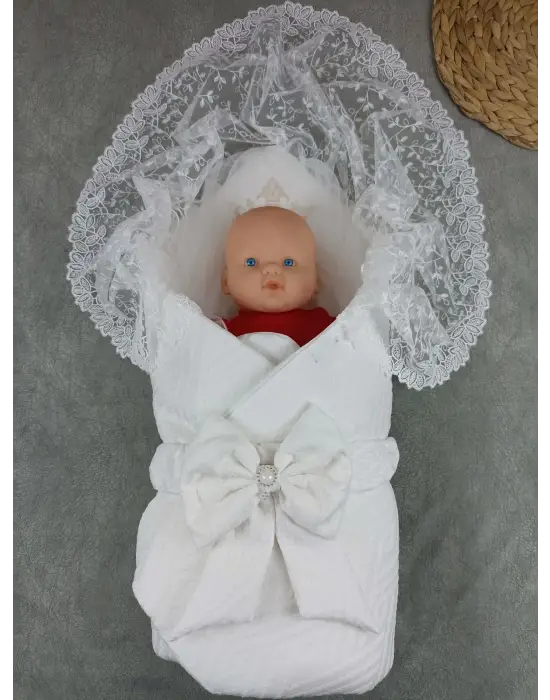 Omarı Yenidoğan Lüks Kundak Bebek Battaniyesi Ekru