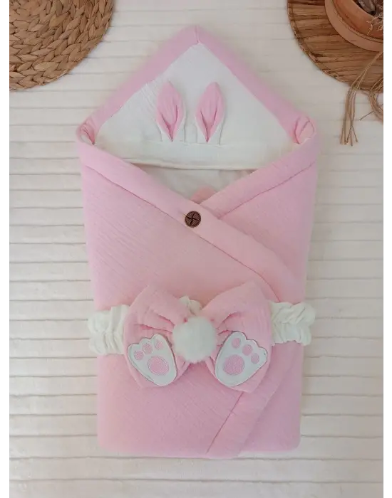 Omarı Yenidoğan Müslin Kumaş Bebek Battaniyesi Pembe