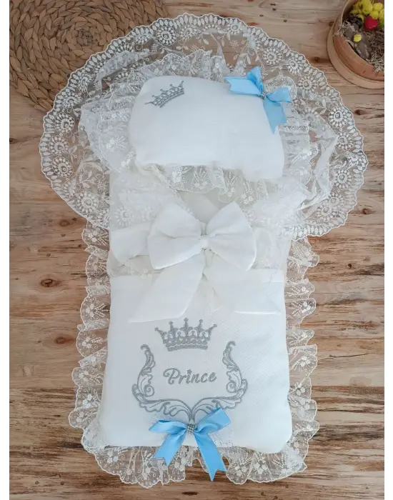 Omarı Yenidoğan Nakışlı Kundaklı Erkek Alt Açma Seti - Mavi