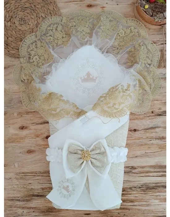 Omarı Yenidoğan Nakışlı Plazma Taşlı Bebek Battaniyesi